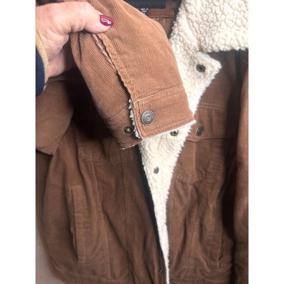 Guess Cord Sherpa Trucker Jacket Utility Brown Button Down Men Size XL - Picture 10 of 16